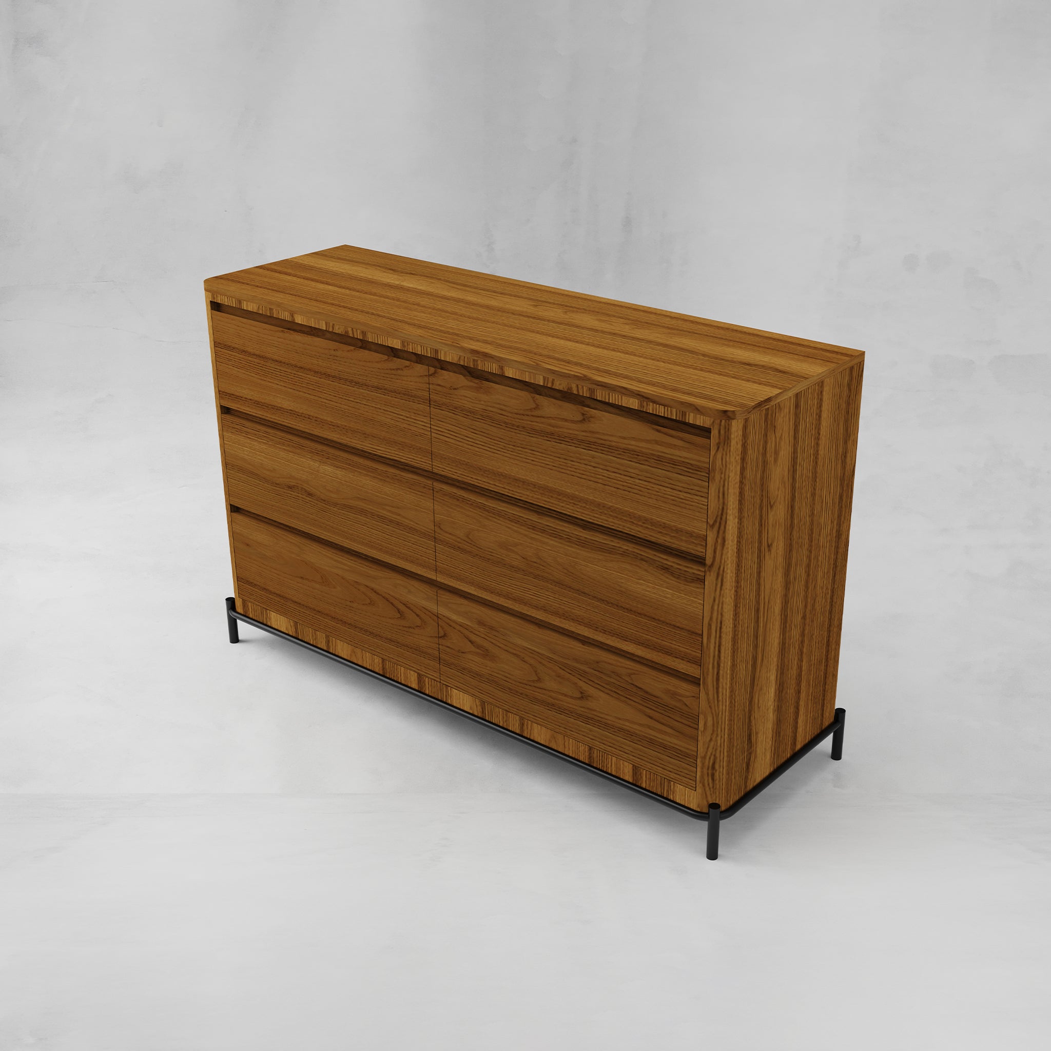 CUR-015A1 Comoda Baja Curva con Cubierta de Madera Y Base Metálica