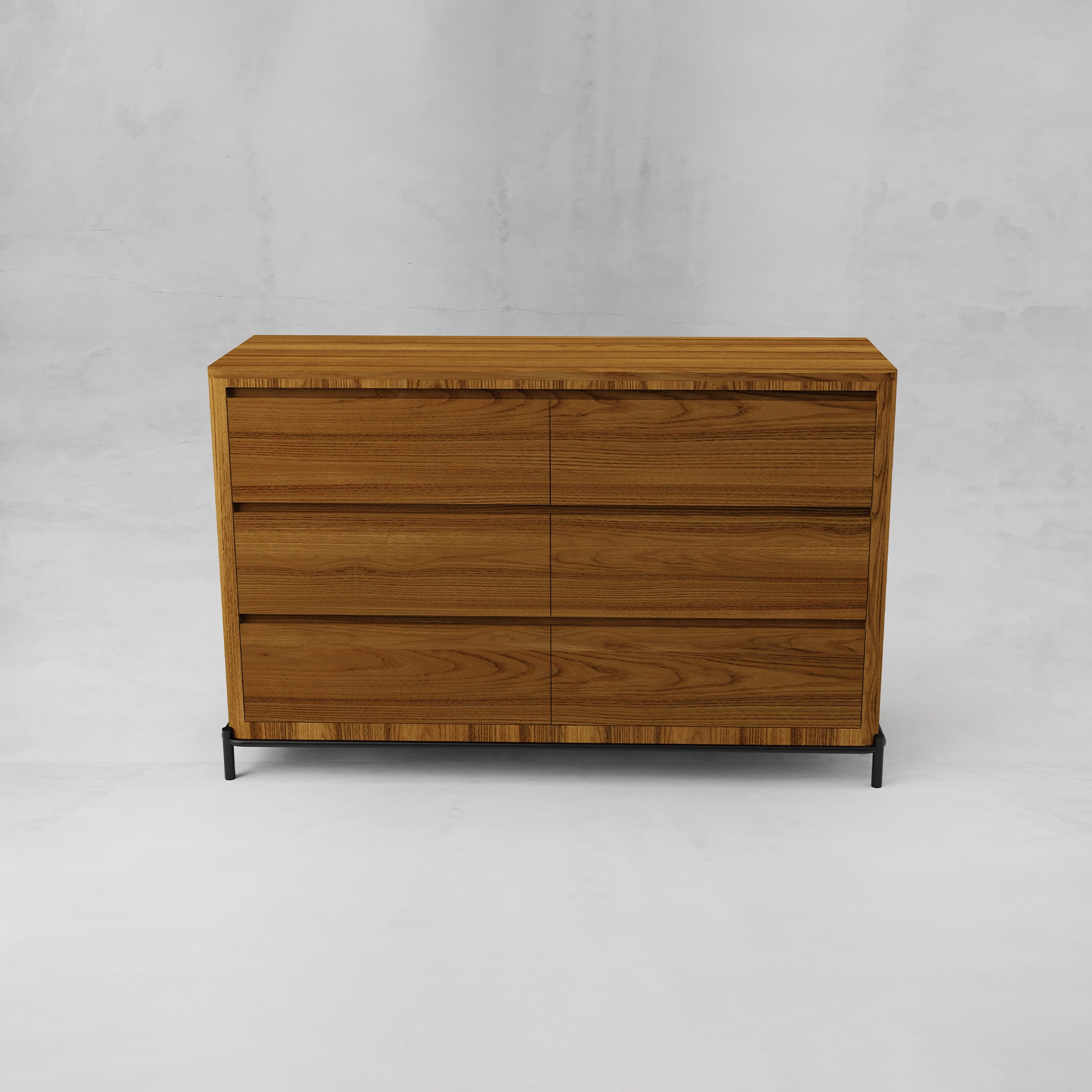 CUR-015A1 Comoda Baja Curva con Cubierta de Madera Y Base Metálica