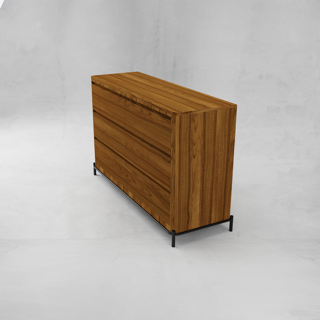 CUR-015A1 Comoda Baja Curva con Cubierta de Madera Y Base Metálica