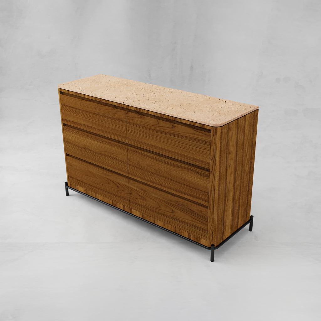 CURM018 - Comoda Baja Curva con Cubierta de Marmól Y Base Metálica
