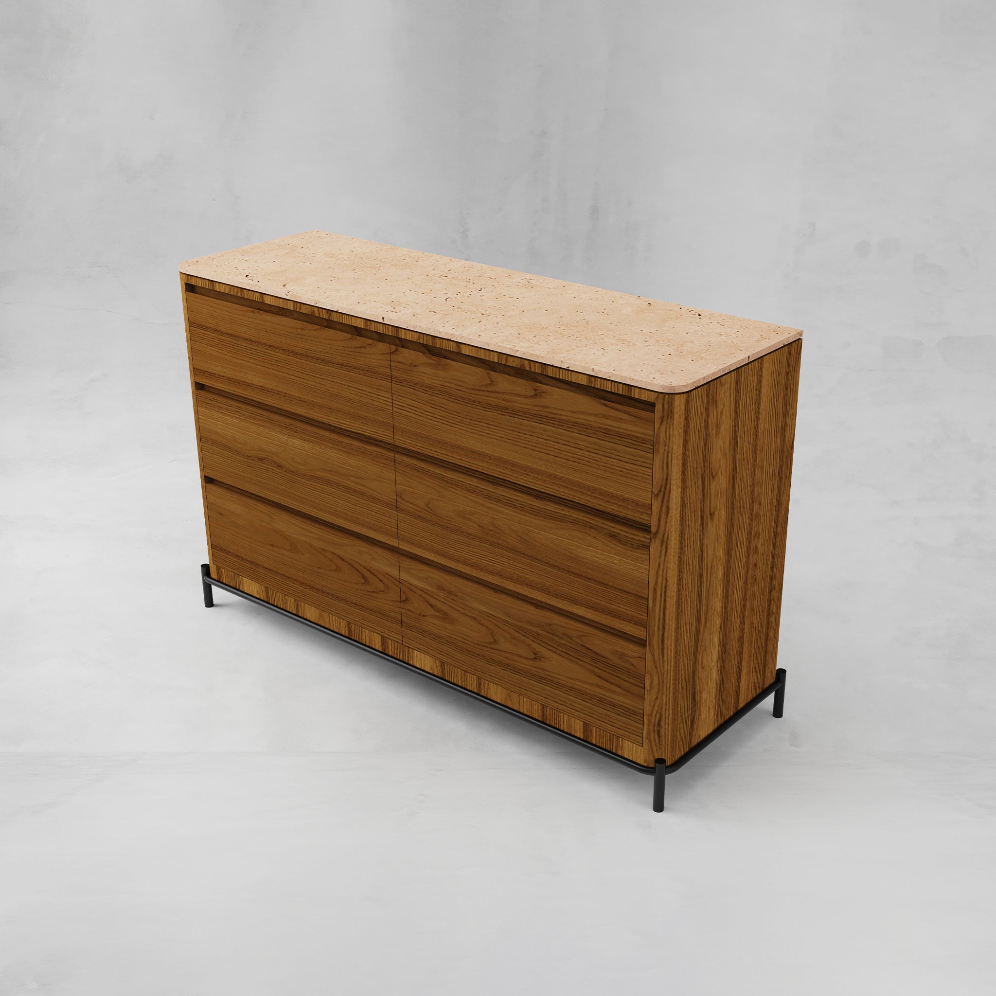 CURM018 - Comoda Baja Curva con Cubierta de Marmól Y Base Metálica
