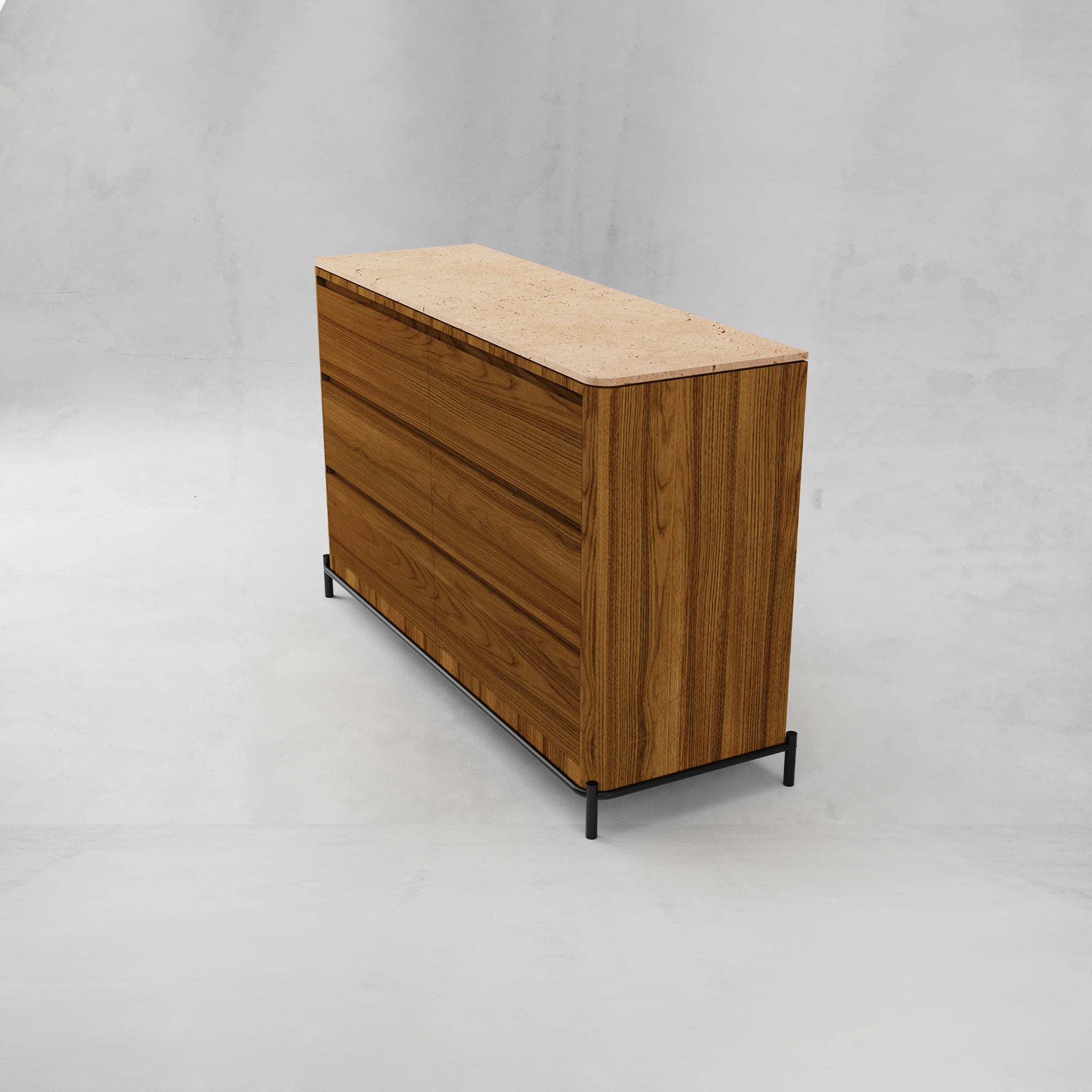 CURM018 - Comoda Baja Curva con Cubierta de Marmól Y Base Metálica